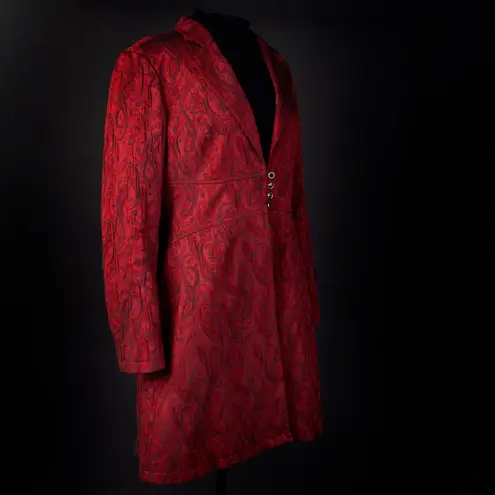 Bisou Bisou Paisley Jacquard Brocade Fitted Long Jacket Coat Dress 90s Red