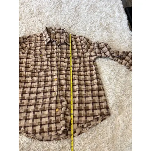 Grace & Emma Plaid Flannel Shacket Shirt Jacket Women's Size L Brown Button Up Size L
