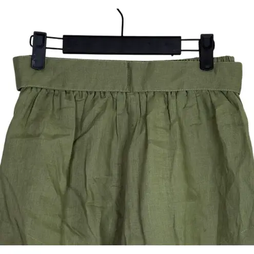 Free the Label Florence High Waisted Linen Wide Leg Shorts Pockets S Olive Green