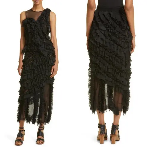 Ulla Johnson NWOT Sarafina ruffled knitted midi skirt in Black Size Medium