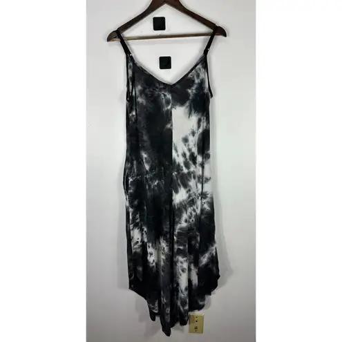 P & Rose Jumpsuit Small Black White Tie Dye Wide Leg Pockets Boho Festival Beach