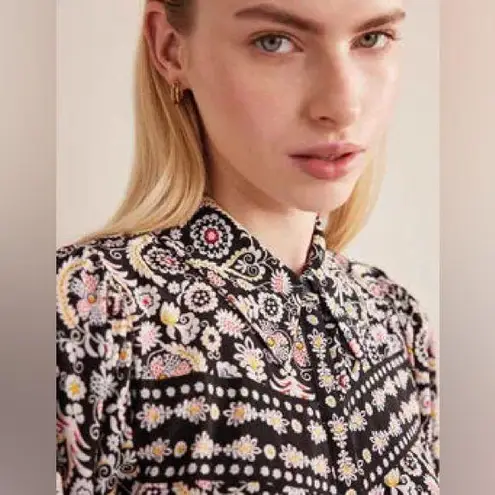 Boden Floral Western Mini Shirt Dress 10R Black Size undefined