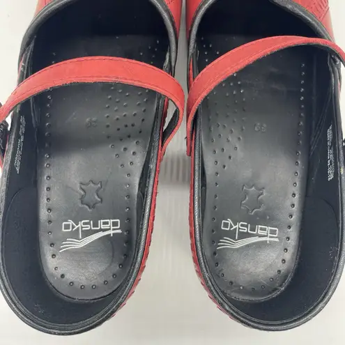 Dansko Womens 39 (8.5) Shoes Clogs Mary Jane Marcelle Red Black Leather Comfort