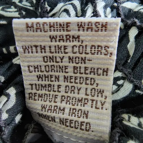 Earth Song Black White Print Cotton Summer Dress Size M