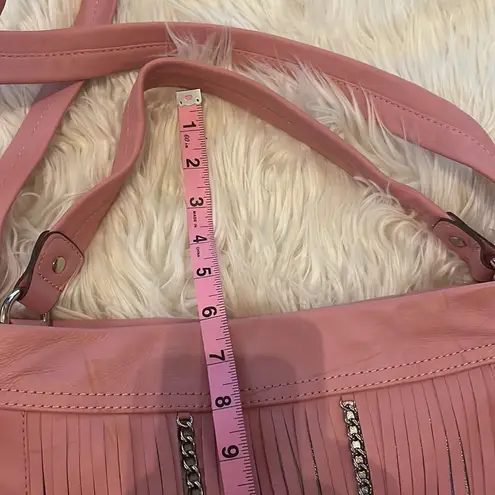 B. Makowsky Alexis Pink Fringe Leather Shoulder Crossbody Bag