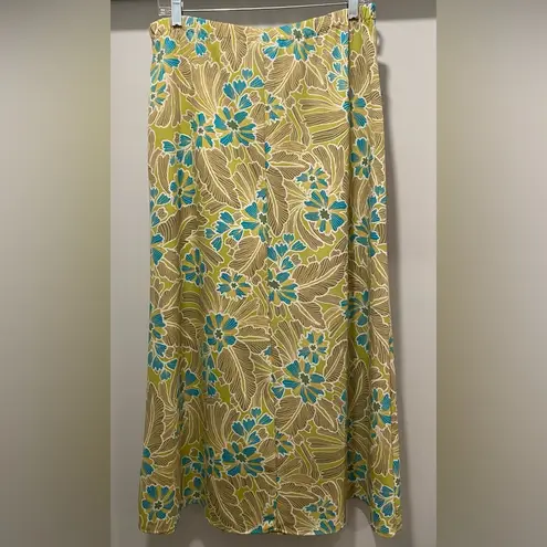 Sag Harbor Vintage Retro 80s 90s Lime Green Floral Print Maxi Skirt