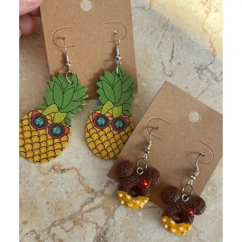 Pineapple & Mickey Mouse Donut Earrings Set Yellow