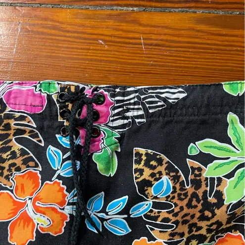 Vintage Copper Key Tropical Skort Colorful Hawaiian Skirt w Shorts Black