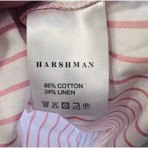 Harshman Alize Striped Ruffle Trim Peplum Linen Blouse Top Medium Pink White