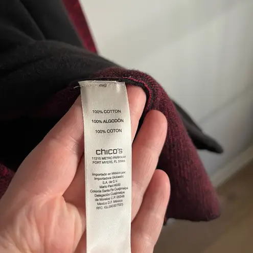 Chico's Chico’s 100% Cotton Tie Front Cardigan Jacket Black Cranberry Jacquard L (2)