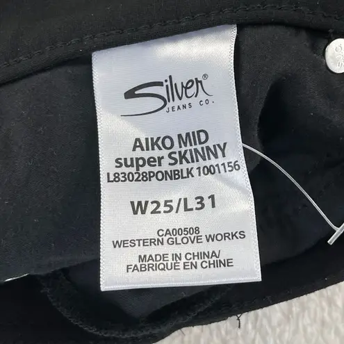 Silver Jeans Aiko Skinny Jeans Womens 25 Black Mid Rise Super Stretch Denim NEW