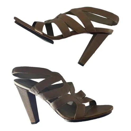 Diane Von Furstenberg ‎ Leather Sandal Heels Brown Strappy open Toe Shoes Size 10