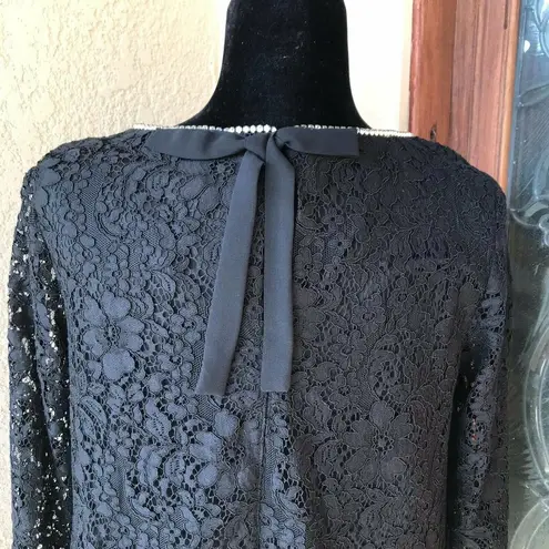 Karl Lagerfeld Womens Dress Size 4 Black Lace Shift 3/4 Sleeve Rhinestones NEW