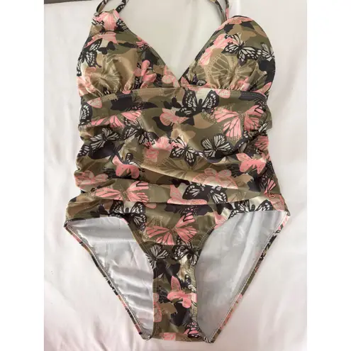 Joan Vass One Piece Swimsuit Butterfly Print Halter Neck Size S
