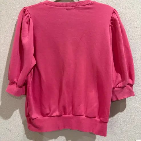 Ontweth Pink Puff Sleeve Embellished Heart Rhinestone Sweatshirt Women's XL