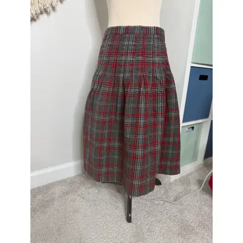 Vintage Scottish Wool Gray Red Holiday Tartan Plaid Pleated A