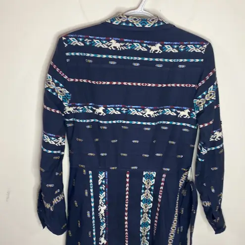 Finley Jeanette Taos western themed striped shirt dress size XS Blue