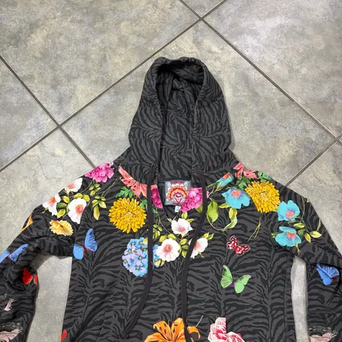 Johnny Was Blooming Breeze Pullover Hoodie Camo Grey Black Sz XS Boho Casual EUC
