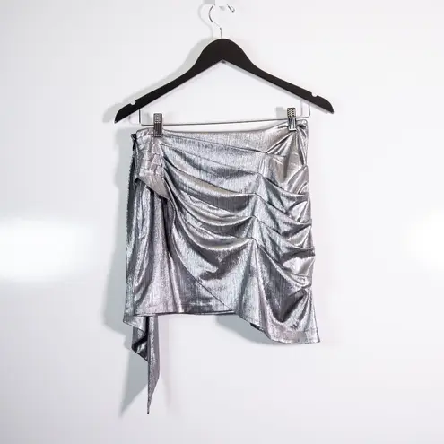 Retrofete Luna Ruched Draped Detail Mini Party Cocktail Skirt Metallic Gunmetal