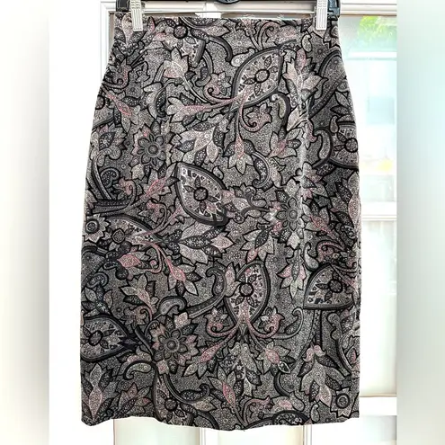 Susan Bristol Vintage Velvet Burnout Black & Pink Paisley Pencil Skirt Size 8 M