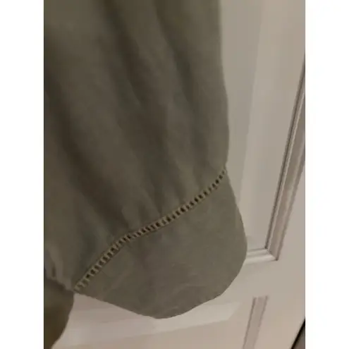 Units Women's Medium Green 100% Linen Long Sleeve Button Up Shirt Top