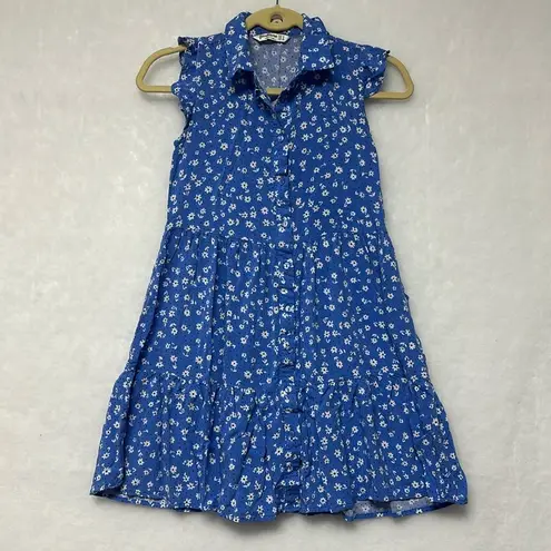 Stradivarius sleeveless shirt dress in blue floral print Sz Small Boho Ruffles