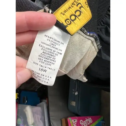 one piece swimsuit shorts romper blue white black striped Vintage 1990s shorts Size 18W