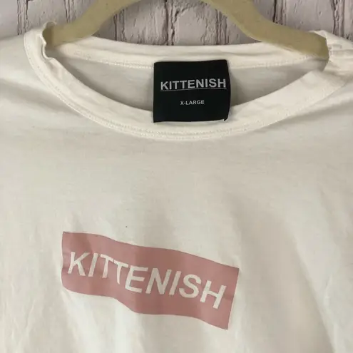 Kittenish white cotton XL crop top with pink lettering