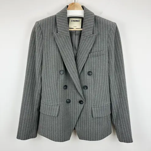 L'Agence Kenzie Double Breasted Blazer Jacket Pinstripe Gray Classic Preppy US 4