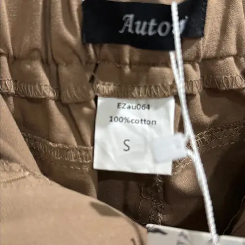 Women's Tan Cotton Cargo Pants Elastic Waist Pull On Baggy Relaxed NWT Brown