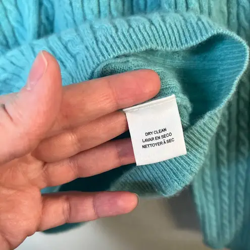 Anne Klein Sport Vintage Womens Cable Knit Cashmere Sweater Turquoise Blue Large