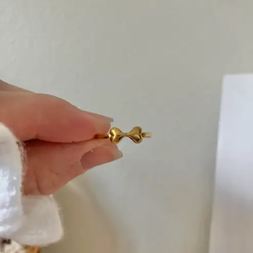 Two Hearts Gold Bow Petite Ring “Angel” Classic Girly Femme Band Stacking Neutral Jewelry