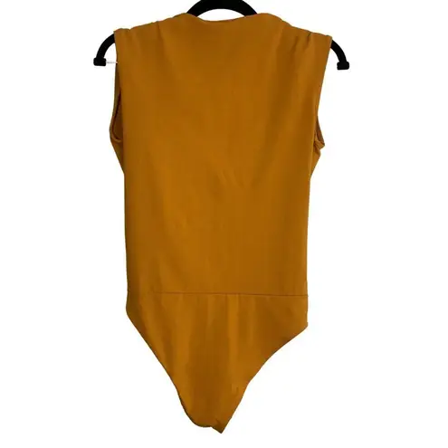 ZARA  Plunging Neck Sleeveless Stretch Bodysuit Ruched Shoulders Snap Crotch S