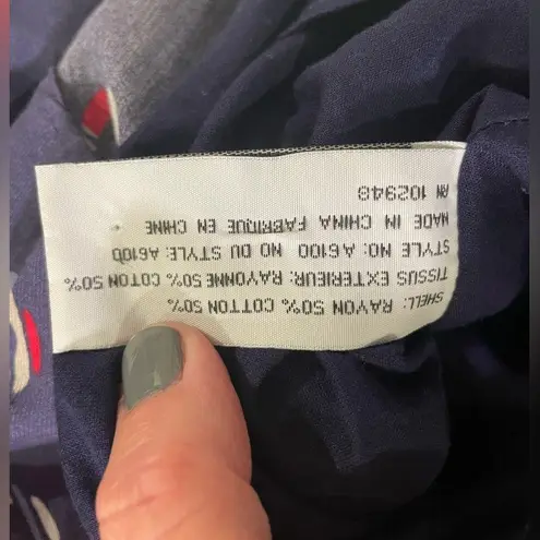 Navy pleated panel librarian sailor print midi button collar cuffed short sleeve Blue