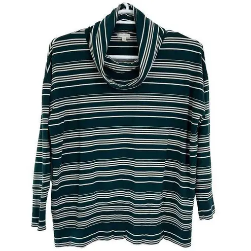 Garnet Hill Sweater Oversized Turtleneck Womens Medium Green White Striped Boho