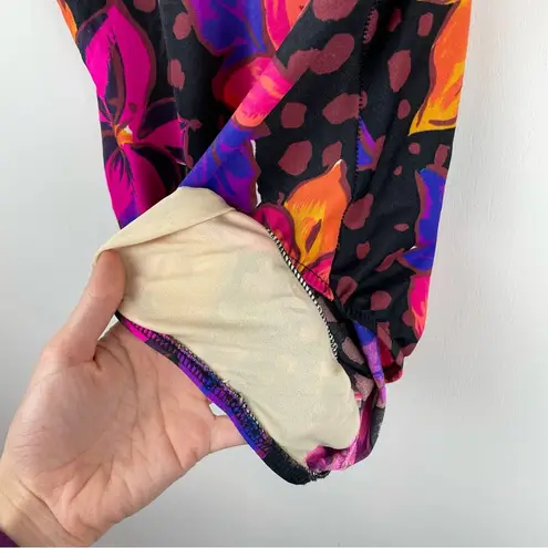 Vtg Abstract Print One Piece Swim Sz 14 Hawaiian Floral Dot Print Black