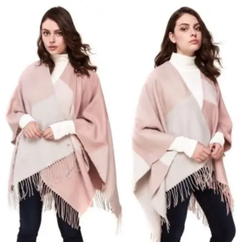 SOIA & KYO NEW Pink Ombre Luxe Fringed Wrap Poncho Cape Shawl One Size Travel