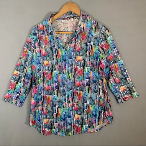 SNO SKINS Multicolor Button Down Shirt Ladies Size Medium Red