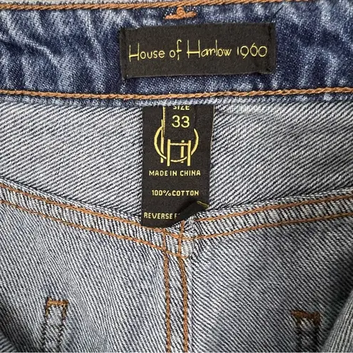 House of Harlow High Rise Mom Midi Cut Off Denim Shorts Size 33/16 NWT Blue