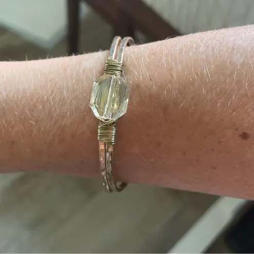 None Gold Tone Hammered Metal Adjustable Bangle Wire Bracelet Crystal Boho Chic