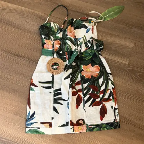 Farm Rio NWT Midnight Macaw Fiesta Off-White Sleeveless Flower Mini Dress