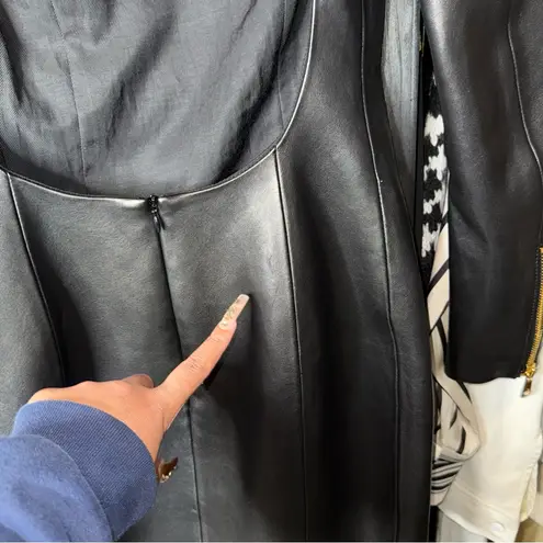 Balmain Cutout Long Sleeve Lambskin Leather Minidress with Gold Snail Buttons