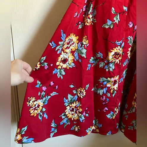 🌞Sheri Martin Red Floral Strapless Fit & Flare Dress Size 12