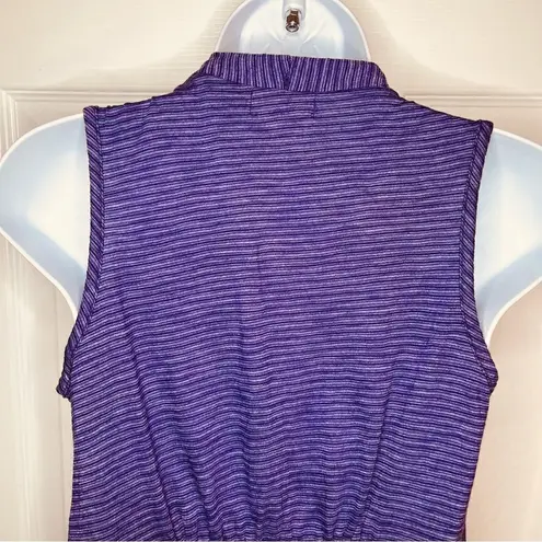 Casual Land Sleeveless Stripe Deco Button Shawl Vest Purple S Purple