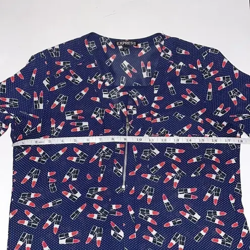 EXPRESS  Navy Lipstick Design Zip Up Blouse…‎