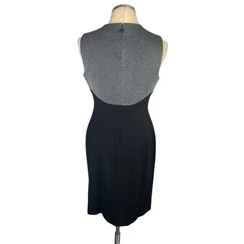 Tommy Hilfiger 8  Black Silver Sleeveless Sheath Dress Stretch Fabric Back Zip