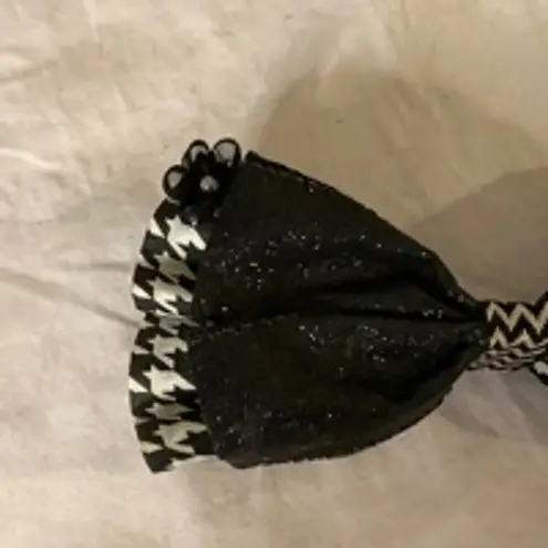 Handmade Preppy Houndstooth Glitter Hair Bow Black White Clip Barrette