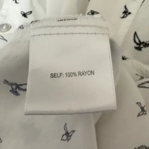 Jane + Delancey Women Button Top Blouse XL Whimsical All Over Bird Print Rayon White - Image 6