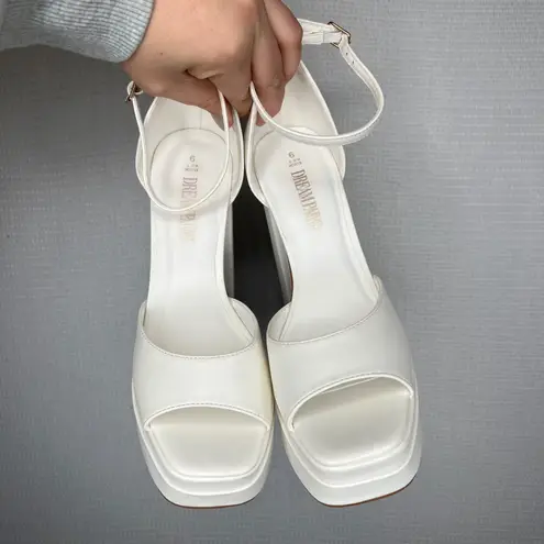 Dream Paris Dream Pairs White Platform Chunky Block Heel Ankle Strap Sandals Women Size 9