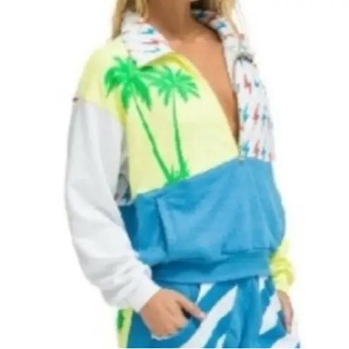 Aviator Nation Palm Tree Tropical Quarter Zip Sweatshirt NWT RARE oversized